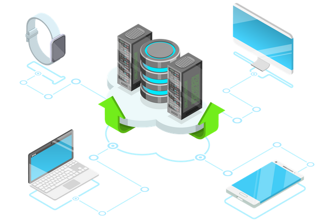 Big data computing service and  mobile device sync  Illustration