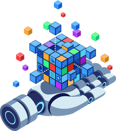 Big Data Cubes on Robotic Hand  Illustration