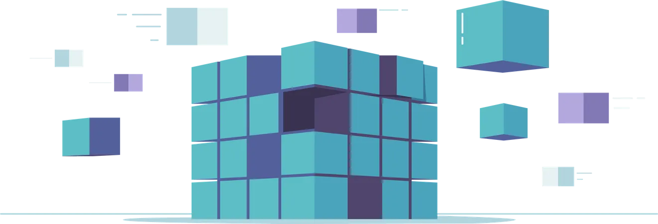 Big Data Processing Center Cube Or Box Block Chain Cloud Database Server Data Transmission Technology Synchronizing Personal Information Machine Learning Algorithms Cartoon Vector Illustration Illustration