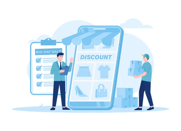 Big Discount Sale Online Shopping In Mobile App Marketing And Digital Concept Trending Concept Flat Illustration Illustration