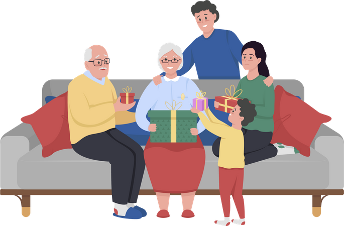 Big family celebrating grandma birthday  Illustration