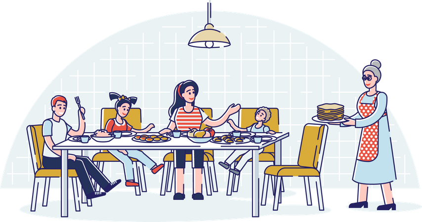 Big family dinner with parents  Illustration