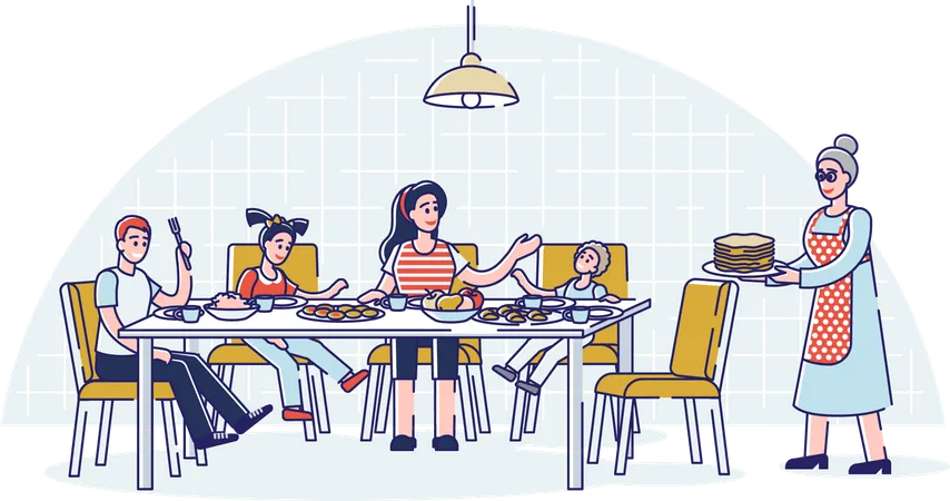 Big family dinner with parents Illustration