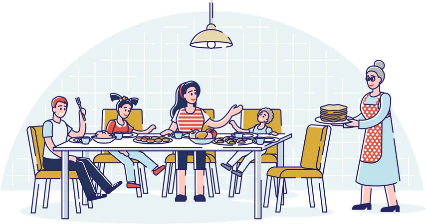 Big family dinner with parents  Illustration