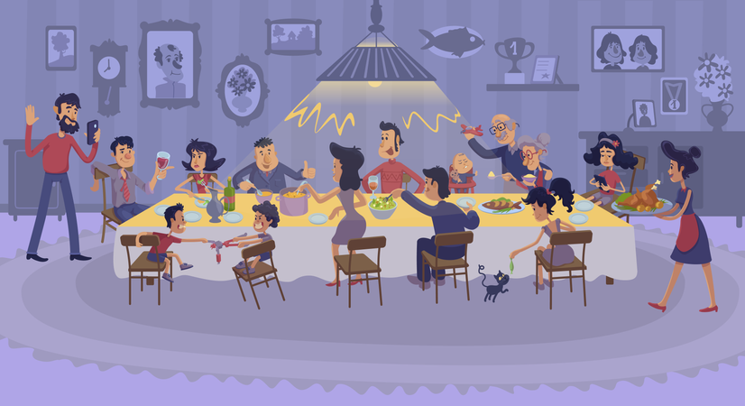 Big family gathering together Illustration