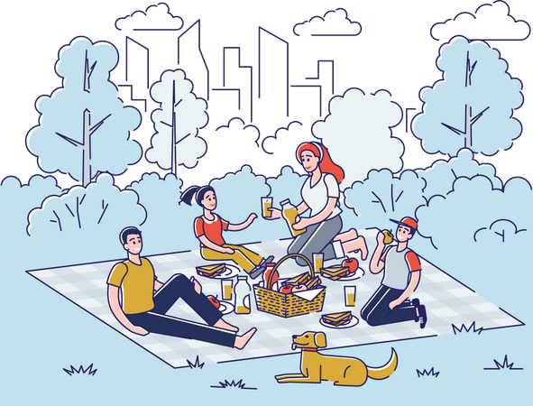 Big family on picnic Illustration