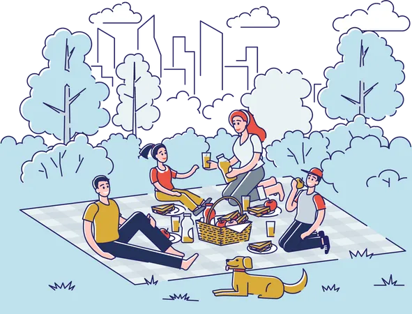 Big family on picnic  Illustration