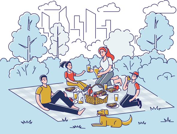 Big family on picnic  Illustration