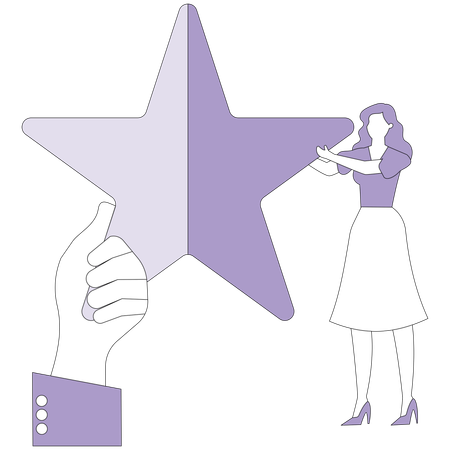Big hand gives woman star  Illustration