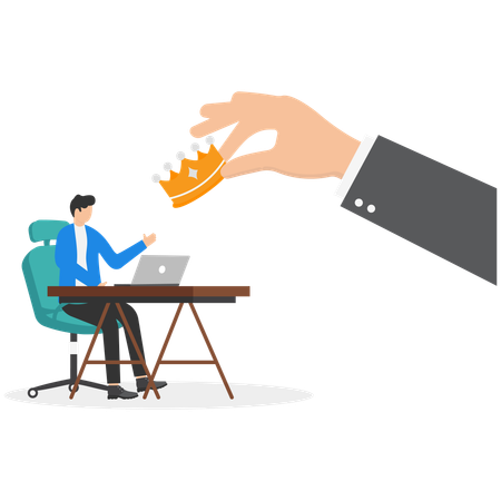 Big hand giving golden crown to businessman  Illustration