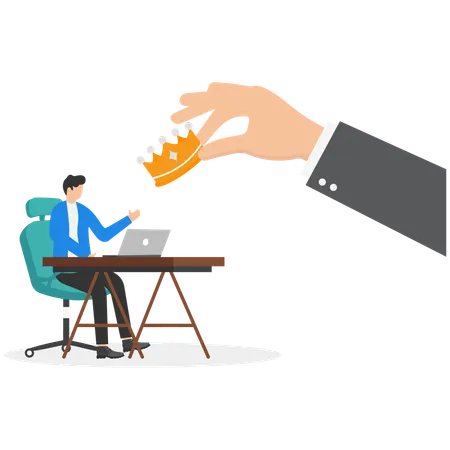 Big hand giving golden crown to businessman  Illustration