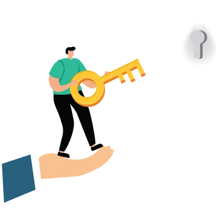 Big hand giving success key to businessman  Illustration