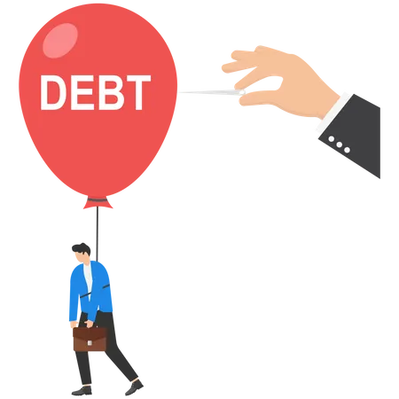Big Hand Pushes The Needle To Pop The Orange Balloon With The Word DEBT Solve The Debt Problems Vector Illustration Illustration