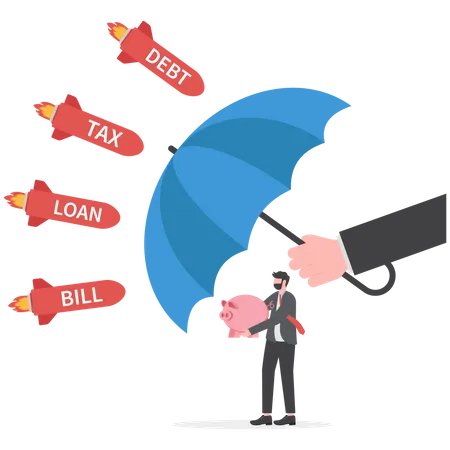 Aid And Protection Big Hands Holding Red Umbrellas Protect Business People Illustration