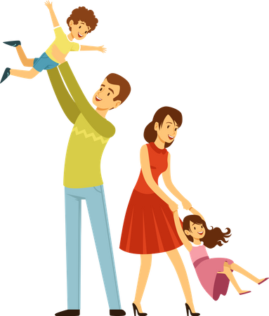 Big happy family spending time together  Illustration