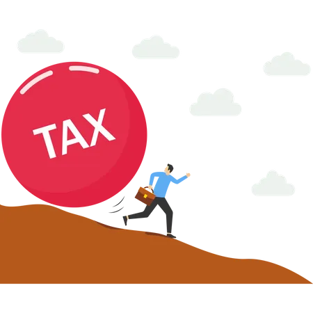 Big Heavy Tax Ball Rolling Down The Hill To Employer Workers Running Away From The Ball Incorrect Tax Payment Due Date Or No Financial Planning For Tax Free Investment Concept イラスト