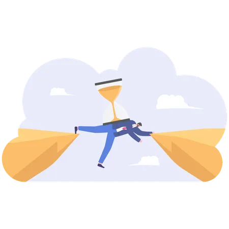 Big hourglass on businessman who laying down across the cliff  Illustration