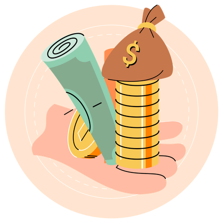 大量の現金紙幣  イラスト