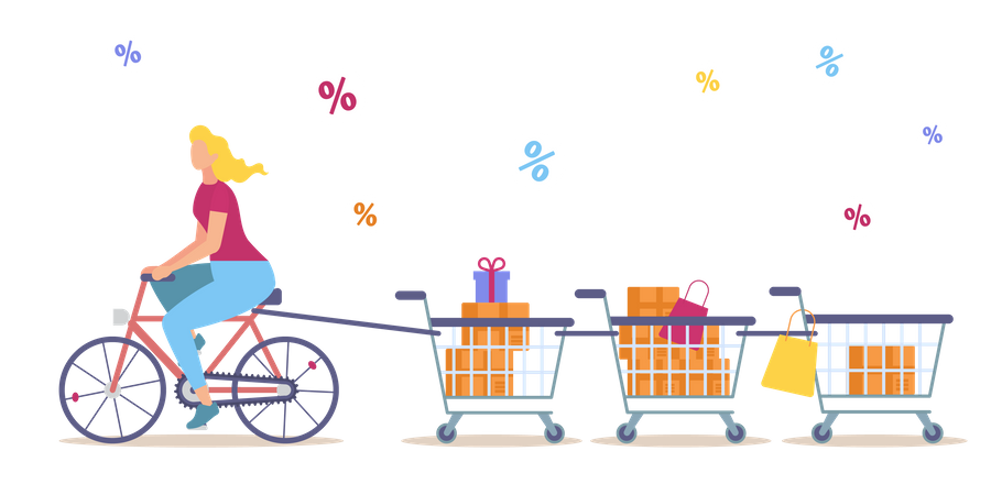 Big Sales in Shop, Seasonal Discounts, Low Price Offer in Supermarket Illustration