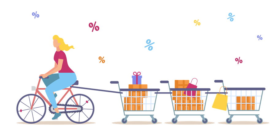 Big Sales in Shop, Seasonal Discounts, Low Price Offer in Supermarket  Illustration