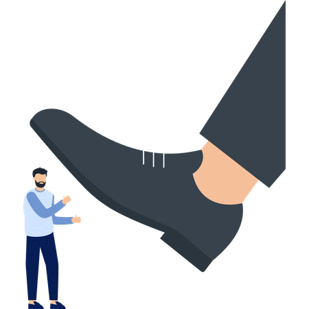 Big Shoe Stepping on Small Man Overcoming Obstacles Power Dynamics  Illustration