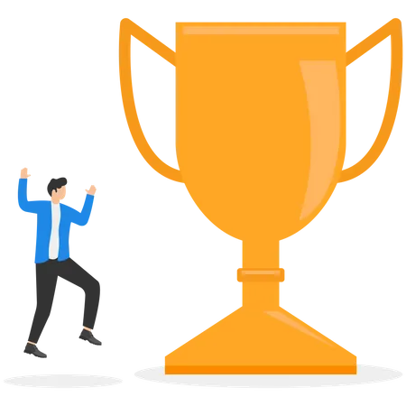 Big Success Or Achievement Winning Large Business Scale Or Challenge And Effort To Win Award Concept Confidence Businessman Entrepreneur Carrying Big Winner Trophy Illustration