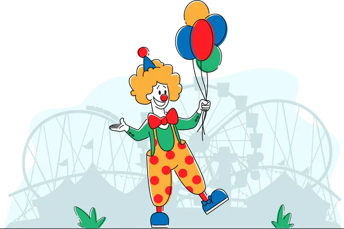 Big Top Smiling Joker with Balloons  Illustration