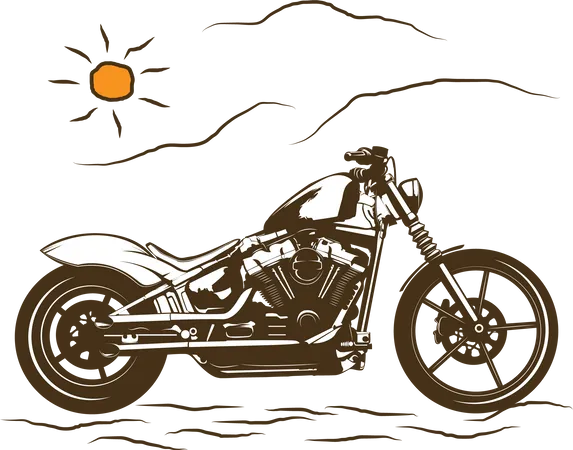 Motorcycle Custom Retro Design Landscape Illustration
