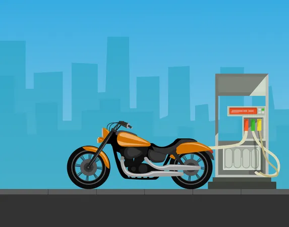 Bike refueling at petrol pump Illustration