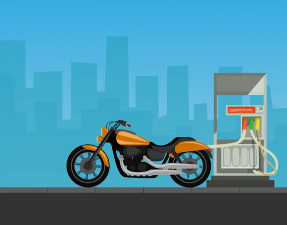 Bike refueling at petrol pump  Illustration