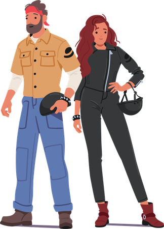 Biker couple standing on pose  Illustration