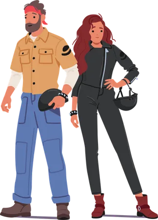 Biker couple standing on pose  Illustration