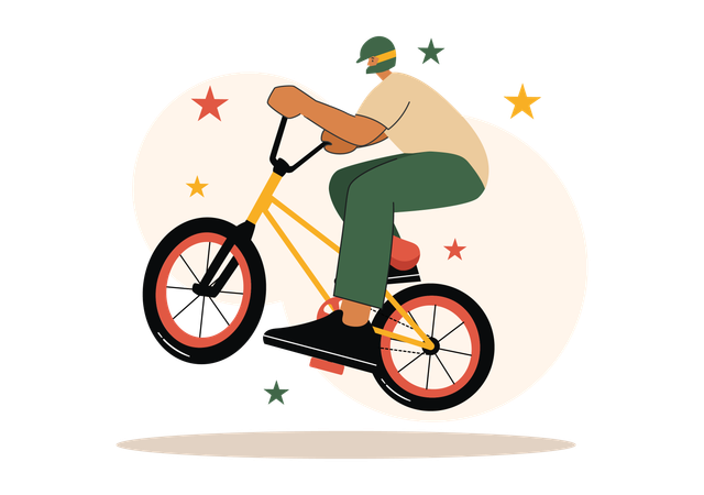 BMX自転車スタントをするバイカー  イラスト