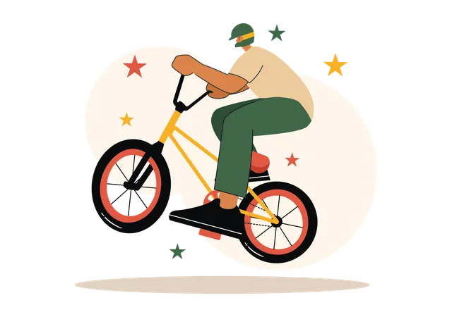 BMX自転車スタントをするバイカー  イラスト