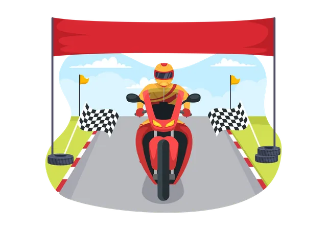 Motorradrennmeisterschaft Auf Der Rennstrecke Illustration Mit Rennfahrer Auf Einem Motor Fur Die Landingpage In Handgezeichneten Vorlagen Fur Flache Cartoons Illustration