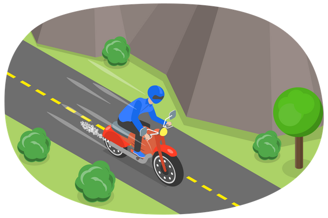 Biker Riding and Road Travel by Bike  Illustration