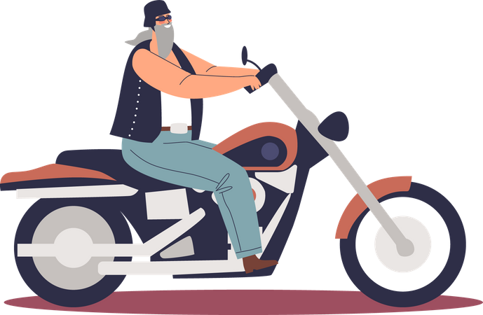 Biker riding big motorcycle Illustration