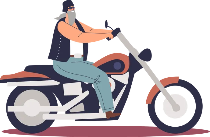 Biker riding big motorcycle  Illustration