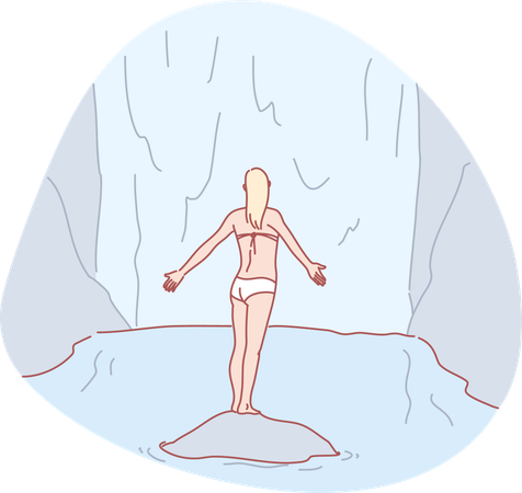Bikini lady standing near sea  Illustration
