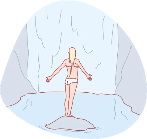 Bikini lady standing near sea  イラスト