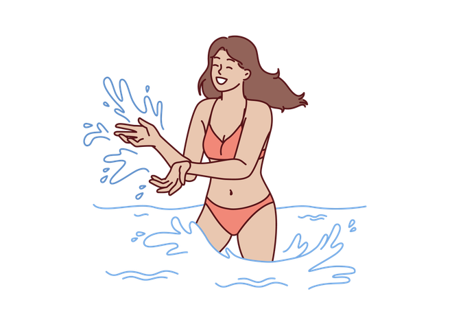 Bikini woman enjoys in aqua park  일러스트레이션