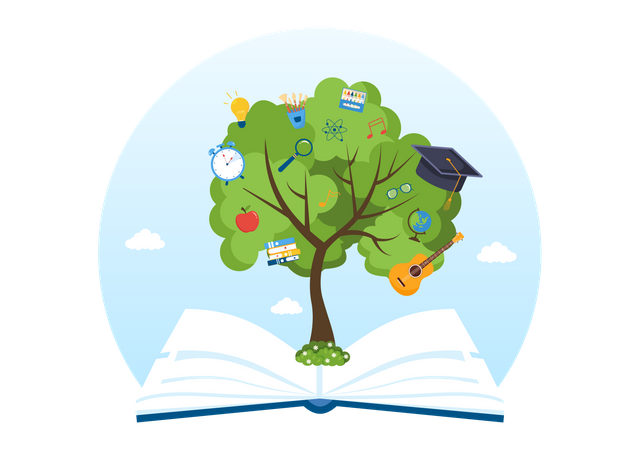 Bildungsbaum wächst durch Buch  Illustration