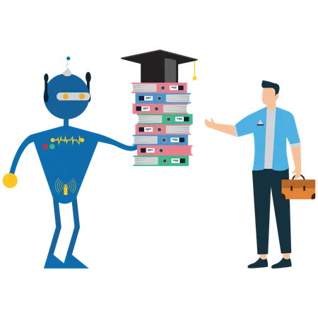 Bildungslernprozess mit Laptop für künstliche Intelligenz  Illustration