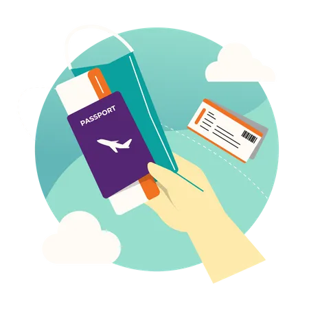 Bilhete de viagem e passaporte  Ilustração