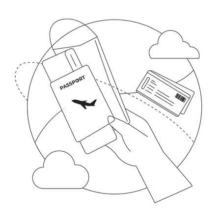 Bilhete de viagem e passaporte  Ilustração