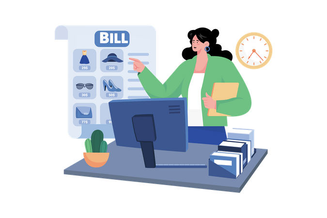 Billing specialist assisting customers with billing inquiries and disputes  Illustration