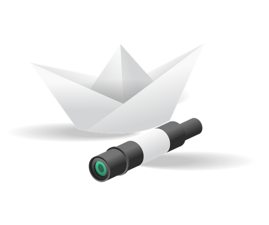 Binoculars and paper boat  Illustration