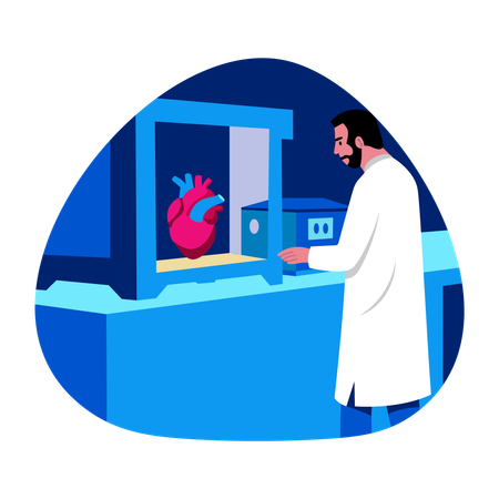 Biochemist doing 3d printing  Illustration