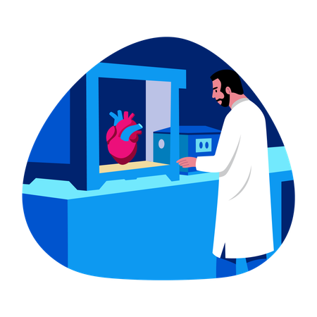 Biochemist doing 3d printing  Illustration
