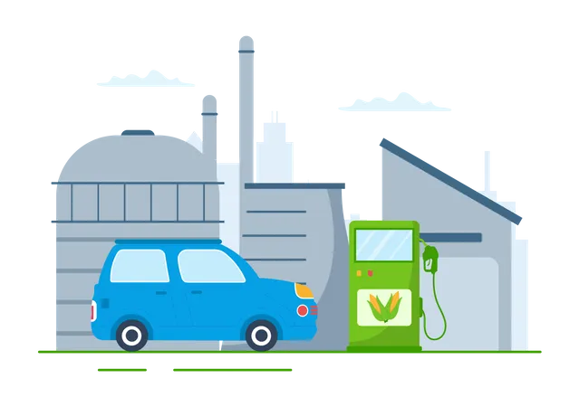 Biocombustible con coche  Ilustración